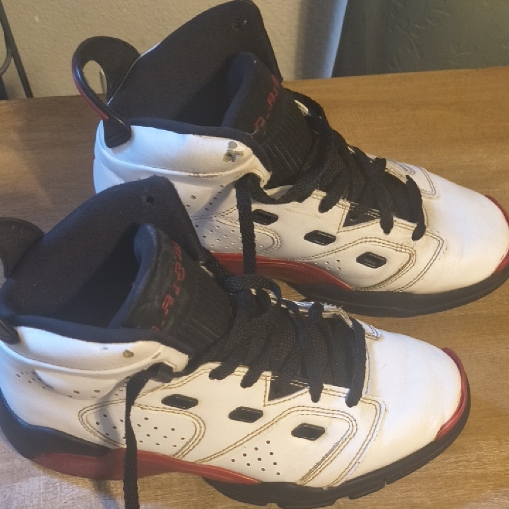 Jordan Kids Sneakers in White with Black and Red Highlights
